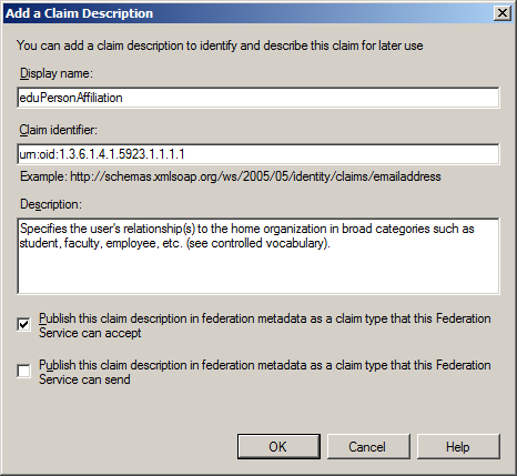 Add eduPersonAffiliation Claim Description